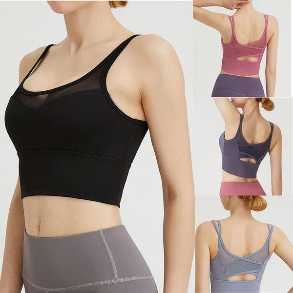 

gym clothing spaghetti strap tank camisole crop for sports yoga sleeping mesh bra n66, White;black