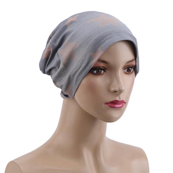 

beanie/skull caps gaoke 2021 3 colors women print star beanies spring cotton beanie hat for bonnet, Blue;gray