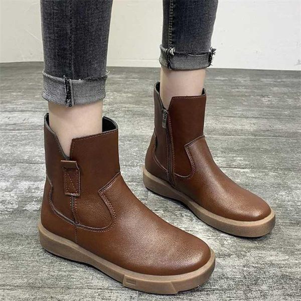 

2020 winter women's boots fashion women ankle boots low-heeled warm retro zipper snow for women shoes botas mujer1, Black