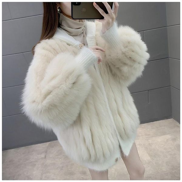 

women's fur & faux coat 2021 ladies bianfushan short mink cashmere cardigan thick loose sweater, Black