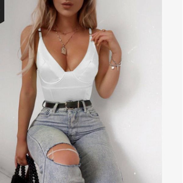 

women's jumpsuits & rompers ladies bodysuit solid color v-neck sling sleeveless fashion bodysuits women sunsuits, Black;white