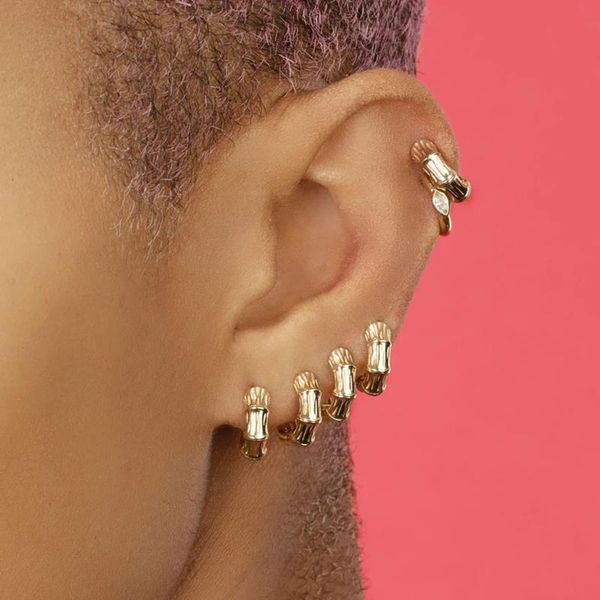 

hoop & huggie simple design geometric bamboo earrings for women fashion men gold color round circle small huggies jewelry accessories, Golden;silver