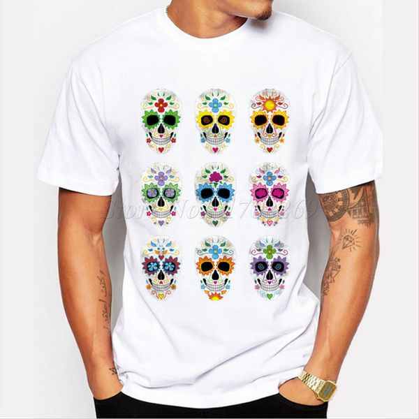 

group of sugar skull fashion design floral skull printed male short sleeve casual boy's hipster tee sweatshirt hoodie t shirt