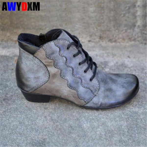 

women ankle boots pu leather autumn shoes zipper vintage punk boots low heels female short cross straps casual botas mujer, Black