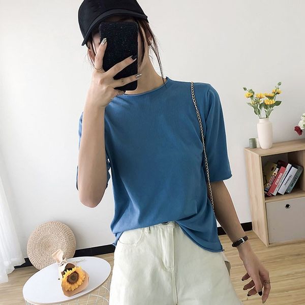 

new women' t-shirt clothing solid color female casual summer loose harajuku t-shirts, White
