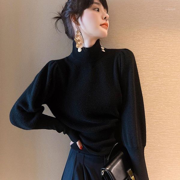 

japanese fashion black women turtleneck pullovers womens winter clothes 2021 new woman sweaters korean johnature p3751, White;black