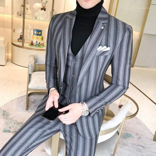 

men's suits & blazers fashion stripe suit men 2 piece set classic jacket and pant slim design business banquet dress size 4xl 5xl1, White;black