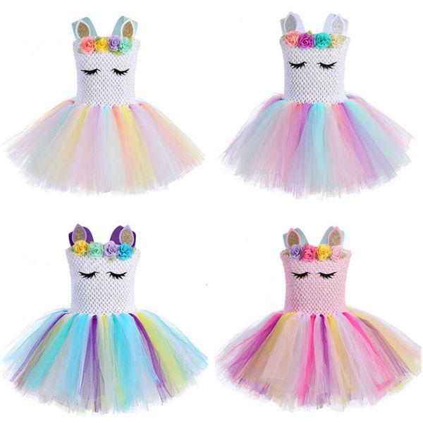 

rainbow girls princs drs unicorn 2019 new cartoon yarn skirt, Red;yellow