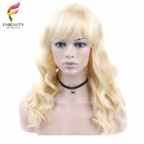 

613 blonde human hair wigs short bob wig body wave bangs pre plucked peruvian remy hair full machine made lace wig 150% density, Black