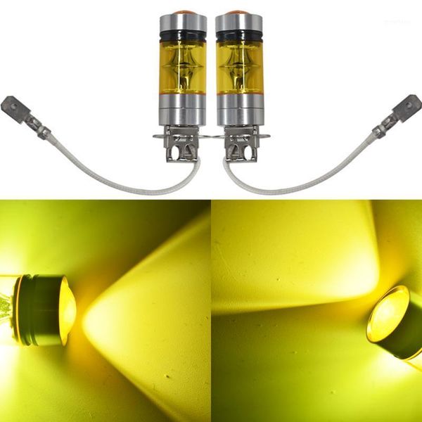 

2 pcs h3 100w 2323 led 4300k yellow projector fog driving light bulbs1