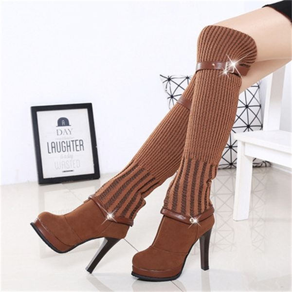 

knit 2021 new knee fashion thigh boots women 11 in high heels autumn women's double wear black winter shoes 9bfm