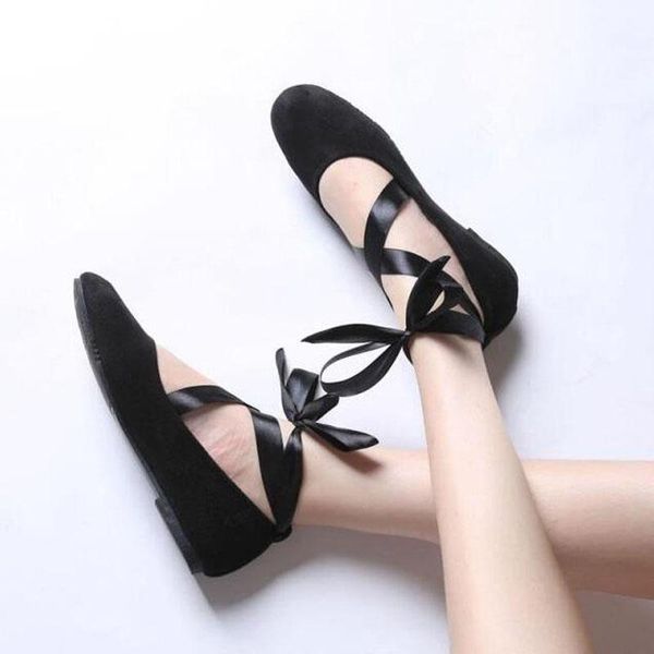 

plus size 33- 43 ballerina new 2020 fashion woman shoes black pink khaki bandage ballet flats xx4-12