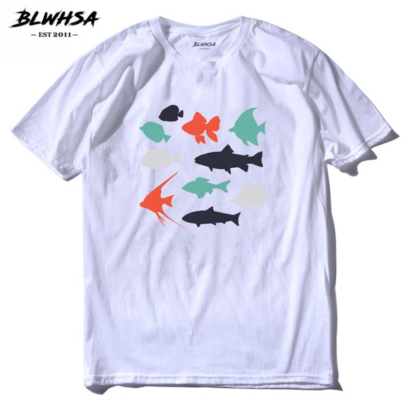 

sport blwhsa men t-shirt fashion ocean fishes printing tees& short sleeve o-neck hip-hop white clothing summer t shirt homme