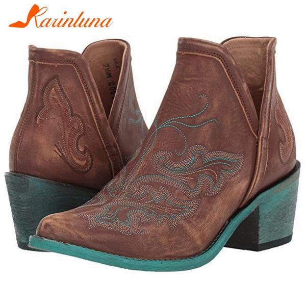 

boots karin big size 35-43 ladies 2021 autmn rivet classic pointed toe chunky heels slip on women ankle shoes, Black