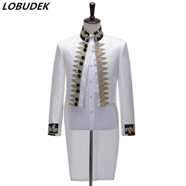 

men's suits & blazers retro white court jacquard embroidery tailcoat long suit jackets men performance tuxedo costume stage drama cospl, White;black