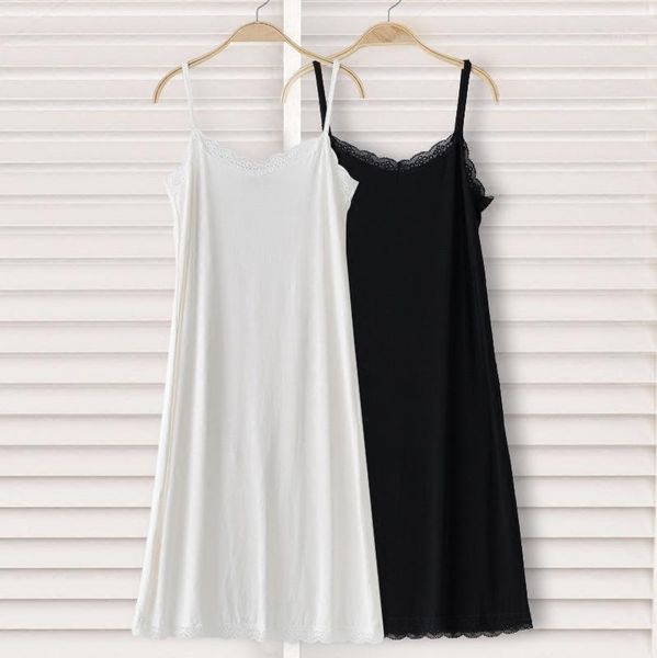 

long full slips spaghetti white black slip modal lace underdress pure color comfortable clothing for women1, Black;red