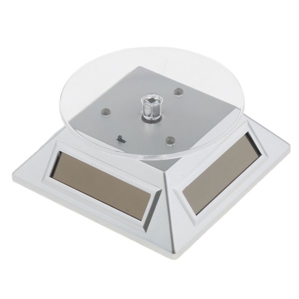 

360° rotating display stand turntable rotary exhibition solar battery silver