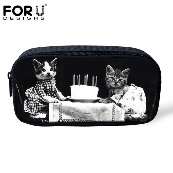 

forudesigns ретро женщины путешествия косметические случаи make up bags симпатичные животные кошка собака pattern малый карандаш сумки для д