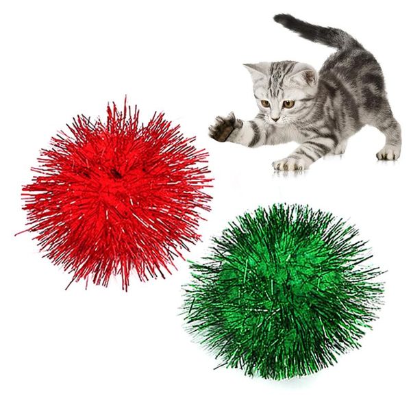 

cat toys 2pcs legendog pet sparkle ball 2in anti biting tinsel pom glitter for chew toy interactive training