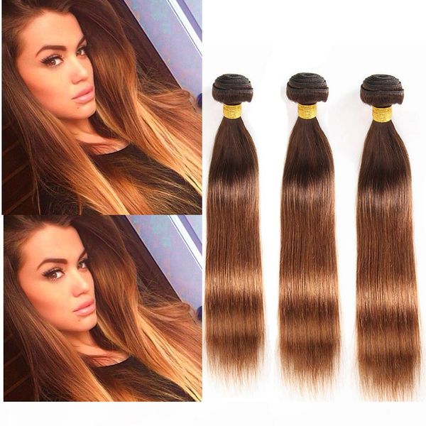 

#4 30 ombre straight virgin hair extensions brown and meidum brown ombre malaysian human hair weaves 3 bundle deals mixed length, Black
