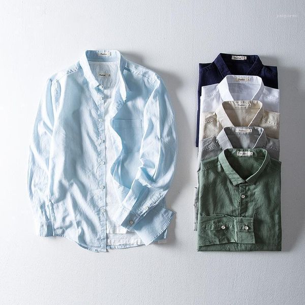 

causal linen shirt men long sleeve shirts comfortable breathable natural linen simple solid color shirt 2020 new trend1, White;black