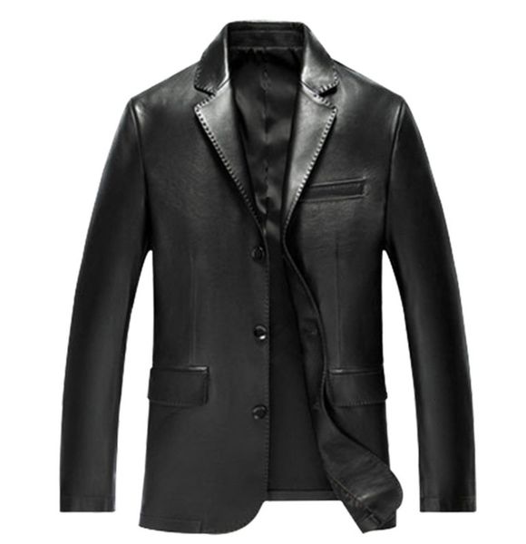 

3d autumn handsome washed cutting pu suit men's leather coat, White;black