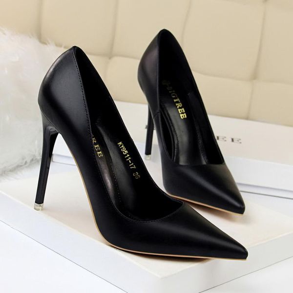 

fashion women shoes pointed toe pumps dress shoes thin high heels boat wedding large code zapatos mujer, Black