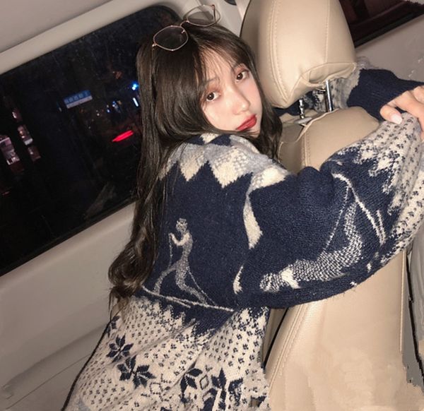 

корейская версия осенью и зимой новый стиль античный свободный пуловер свитер ленивый ветер пуловер трикотаж трикотаж женщина letw9, White;black