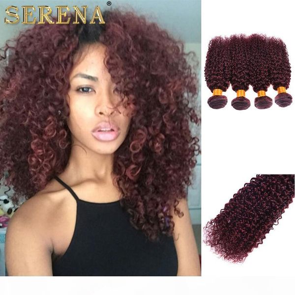 

red wine hair weave 99j burgundy peruvian kinky curly human hair bundles kinky curly virgin hair extensions double wefts 10-30'' s, Black
