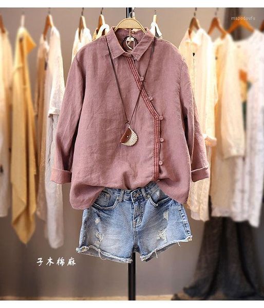 

womens and blouses oversize chemisier femme cotton linen clothes retro blusas 2021 irregular shirt1, White