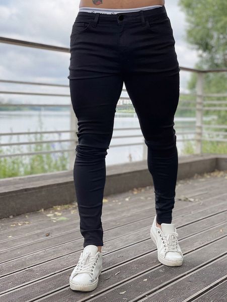 

men slant pocket skinny jeans i2e4#, Blue