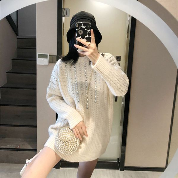 

poncho women sweaters wool and pullovers heavy beading 2020 new sweater long sections loose pullover lazy style woman h1211, White;black