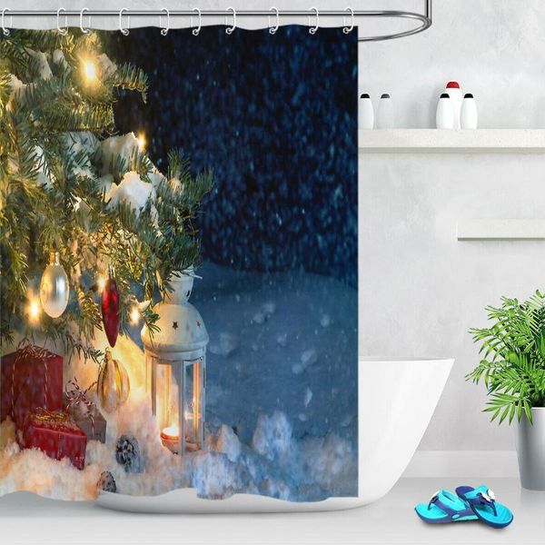 

christmas tree baubles gifts bathroom shower curtain set waterproof fabric1
