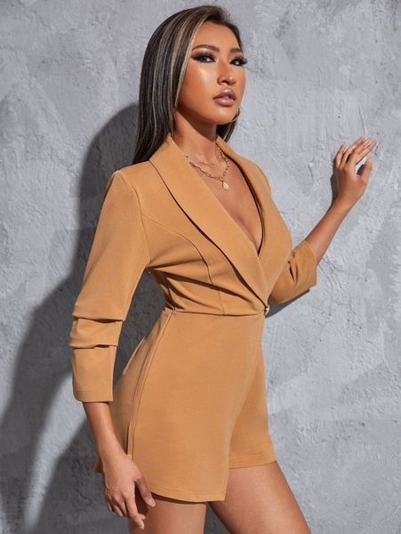 

petite solid shawl collar wrap romper t5vq#, White