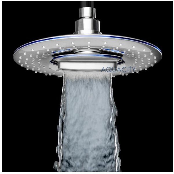 

8 inch 2 function round plastic high pressure waterfall rainfall rotatable ufo shower head 1011