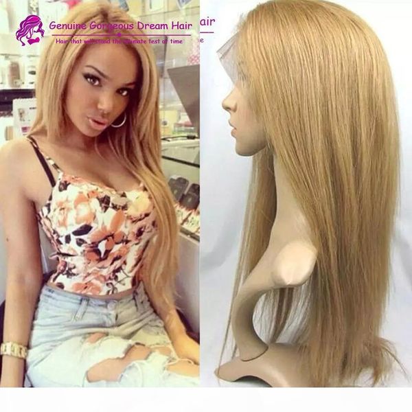 

130 плотности ombre honey blonde color 27 толстого glueless полного шнурка человеческие волосы парики бразильской прямой парик фронт шнурок, Black;brown