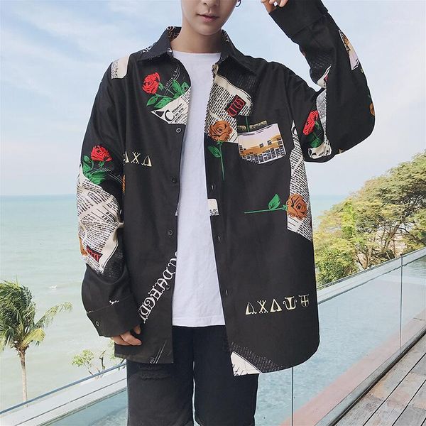 

long sleeve shirt men plus size print trendy korean fashion clothes black shirts mens blouse casual streetwear students1, White;black