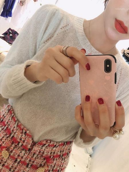 

women wool mohair blend long sleeve round neck silver grey pullover sweater with lurex details - latest fashion casual jumper1, White;black