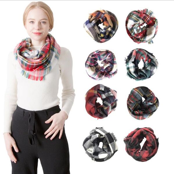 

colorful lattice imitation cashmere scarf autumn and winter ladies warm double-sided tassel plaid scarf gd834, Blue;gray