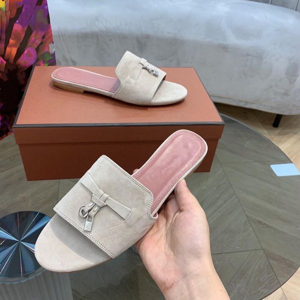 Mulher Designer Slides Flip Flop Marca Praia Chinelos Clássicos Salto Plano Verão Flower Flops Lady Slide Cashmere Sapatos São Sexy Sandálias Grande Tamanho Lã De Couro