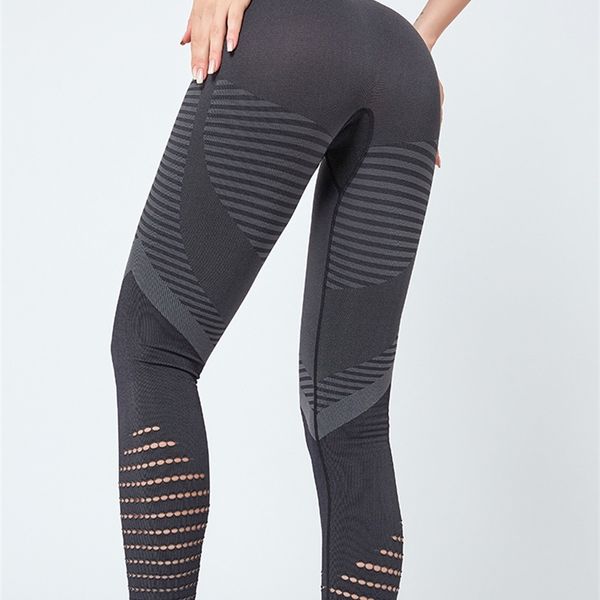 

women fitness leggings push up seamless leggings high waist elastic gym trousers hollow out running leggins y200904, Black