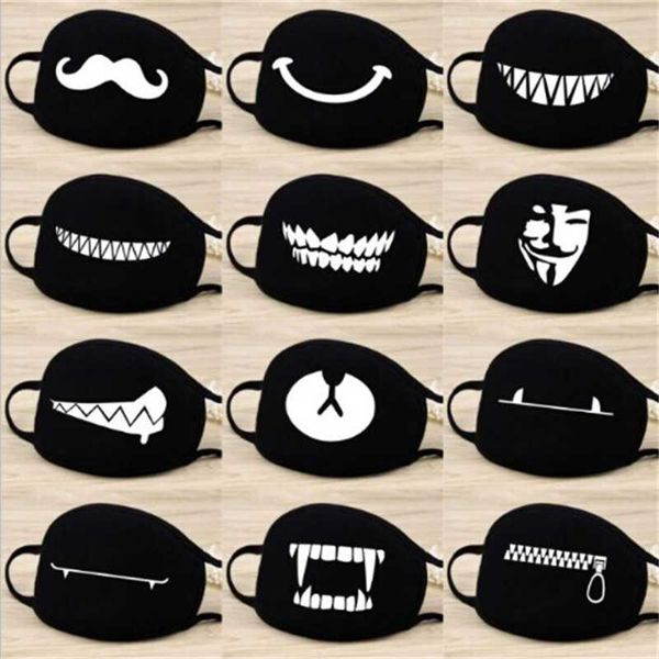 

fashion cartoon pattern solid black cotton face mask cute 3d print half face mouth muffle masks party masks outdoor cycling mask