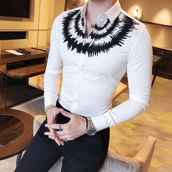 

digital printed casual shirt spring men long sleeve korean dress slim fit tuxedo shirts male fashion night club work shirt men1, White;black