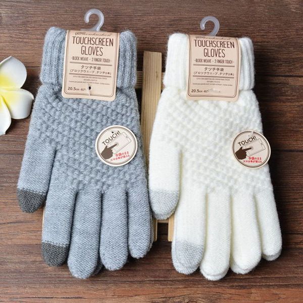 

winter men/women warm jacquard stretch knit female solid magic accessories wool full finger gloves thicken mittens b38, Blue;gray