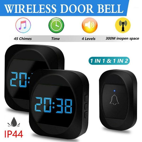 

ip44 waterproof doorbell welcome bell home chime door bel 120m remote us eu uk plug led flash home cordless smart door bell1