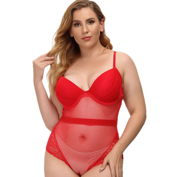 

women's new red seductive one-piece underwear large perspective pajamas one piece suit, Black;white