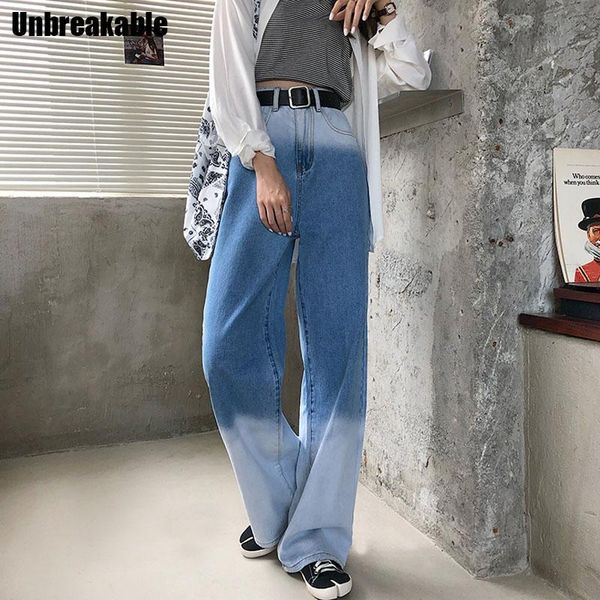 

women's jeans gradient fashion plus size women elegant high waist loose pants lady korean tie dye wide-leg 2021, Blue