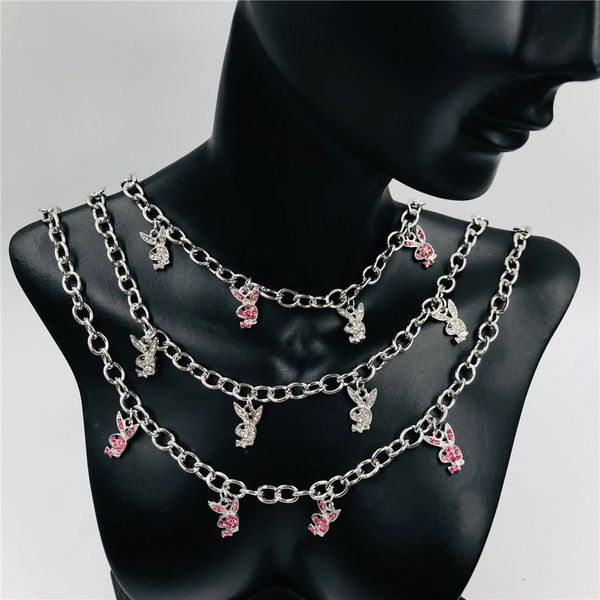 

rock street stainless steel full drill hippop rabbit clavicle chain necklace female, Silver