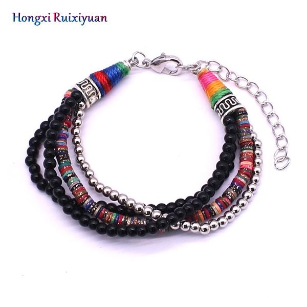 

beaded bracelet fashion natural stone crystal beads handmade beaded color bracelet ladies bohemian multi-layer jewelry, Black