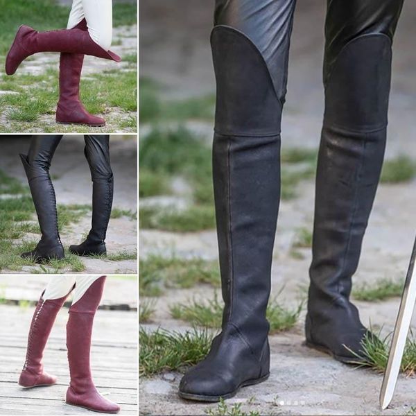 

women new vintage boots quality leather tall boot retro round toe back lace up winter autumn flat boot female shoes large size, Black